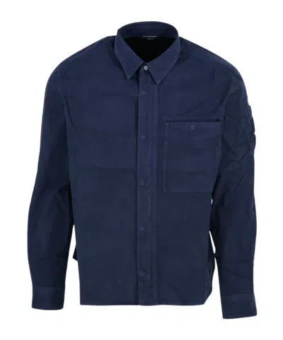 C.p. Company Lens-detail Long-sleeve Shirt In Blue