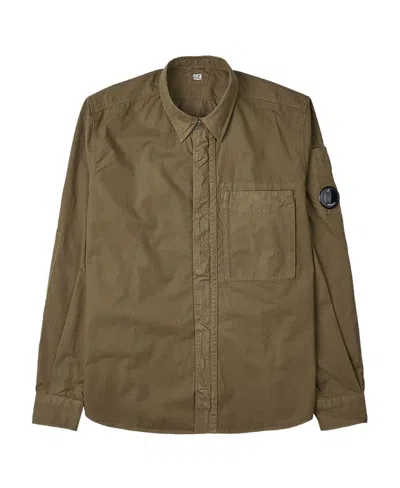 C.p. Company Lens-detail Long-sleeve Shirt In Brown