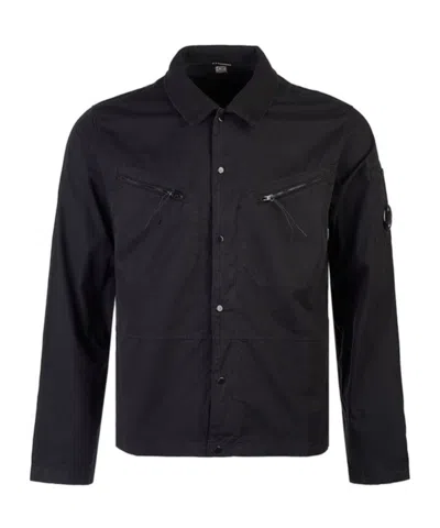 C.p. Company Lens-detail Press-stud Shirt In Black