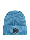 C.p. Company Lens-detail Ribbed Beanie Hat In Blue