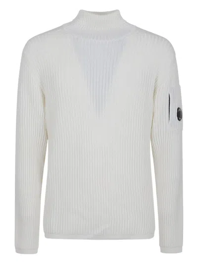 C.p. Company Lens-detail Ribbed-knit Sweater In White