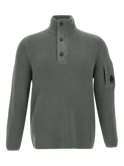 C.p. Company Lens-detail Ribbed Sweater In Green
