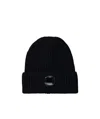 C.p. Company Lens-detail Ribbed Wool Beanie In Black