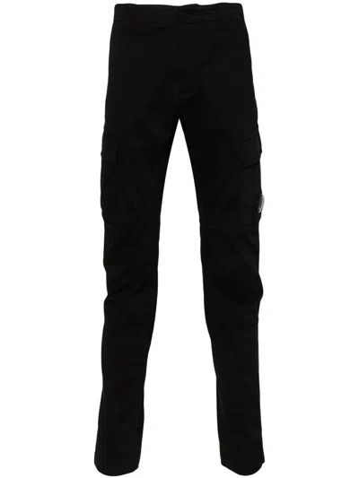 C.p. Company Lens-detail Sateen Cargo Trousers In Black