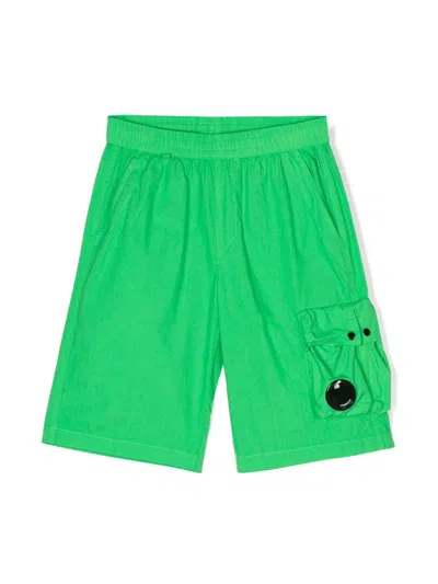 C.p. Company Kids' Lens-detail Shorts In 绿色