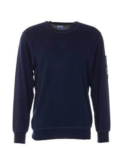 C.p. Company Cotton Crepe Double Crewneck Sweatshirt In Black