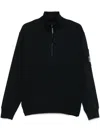 C.p. Company Wool Cardigan With High Neck And Pocket In Blue