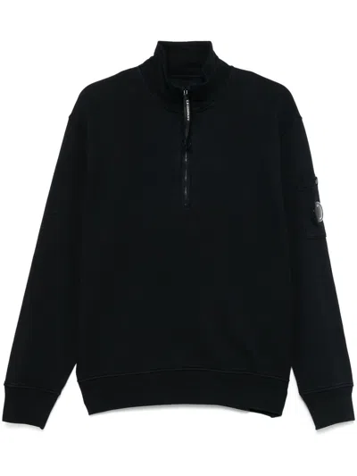 C.p. Company Wool Cardigan With High Neck And Pocket In Black