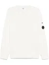 C.p. Company 'diagonal Raised' White Sweatshirt With Lens Motif On The Arm In White