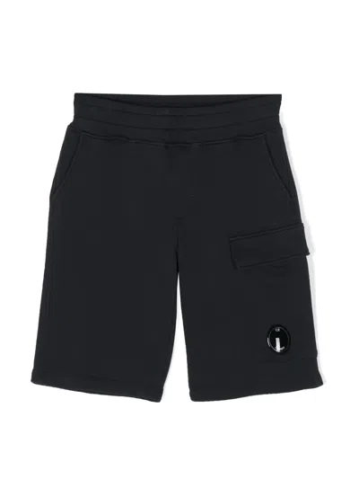 C.p. Company Kids' Lens-detail Track Shorts In Blue