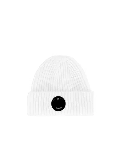 C.p. Company Lens-detail Wool Beanie In White