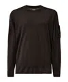 C.p. Company Fine-knit Merino Crewneck Sweater With Patch Pocket Detail In Black