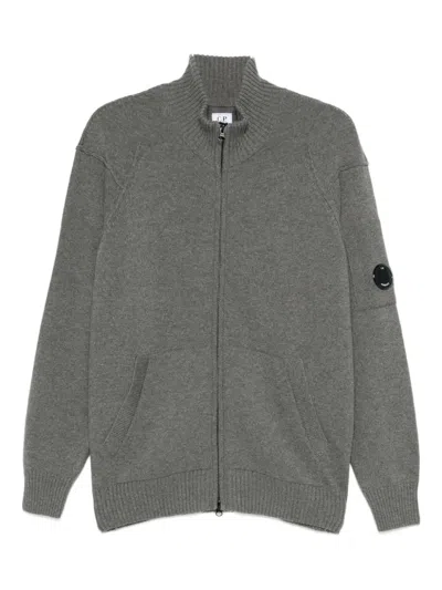 C.p. Company Lens-detail Zip-up Cardigan In Gray