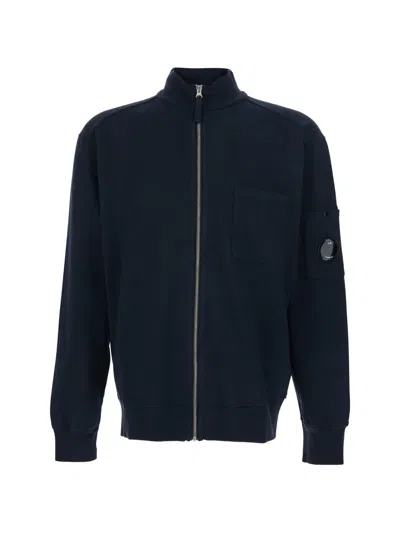 C.p. Company Blue Sweatshirt With Google Plaque On The Sleeve In Cotton Man In Black