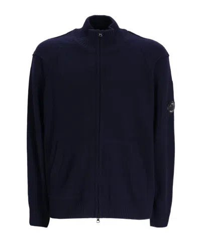 C.p. Company Lens Detail Zipper Cardigan In Black