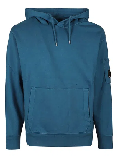 C.p. Company Lens Detailed Drawstring Hoodie In Blue