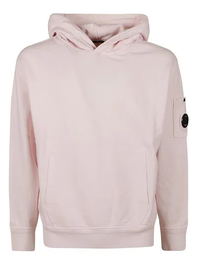 C.p. Company Lens Detailed Drawstring Hoodie In Pink
