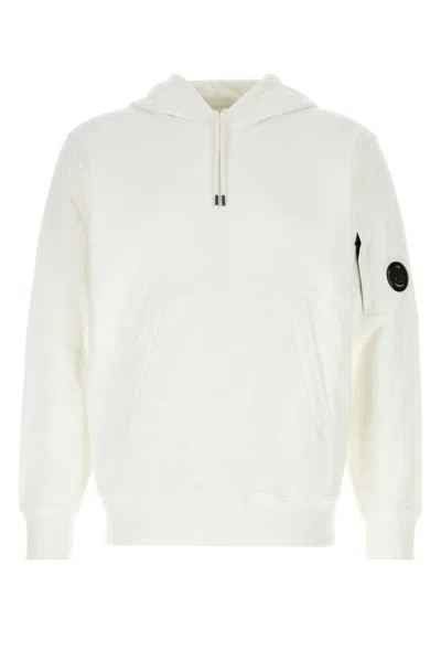 C.p. Company Lens Detailed Drawstring Hoodie In Gauze White