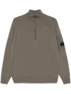 C.p. Company Lens-detailed Olive Green Sweater In Gray