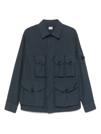 C.p. Company Lens-detailed Overshirt In Blue