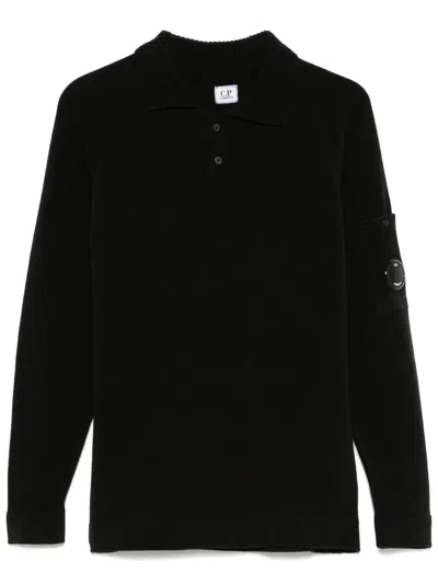 C.p. Company Lens-detailed Polo Sweater In Black