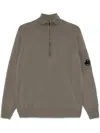 C.p. Company Lens-detailed Olive Green Sweater In Gray