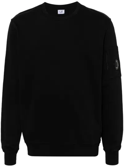 C.p. Company Diagonal Raised Fleece Crew Neck Lens Sweatshirt Clothing In Black