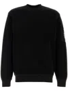 C.p. Company Black Diagonal Raised Fleece Crewneck Lens Sweatshirt In Black