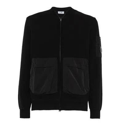C.p. Company Lens Detailed Zipped Knitted Cardigan In Black