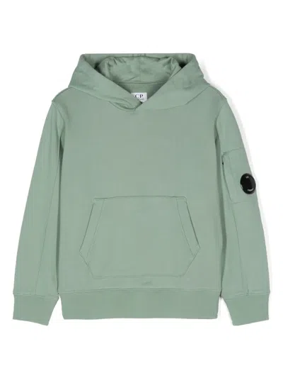 C.p. Company Kids' Lens-embellished Cotton Hoodie In Green