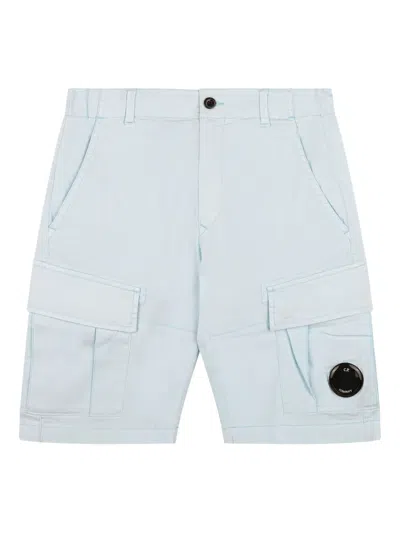 C.p. Company Kids' Lens-detail Twill Shorts In Blue