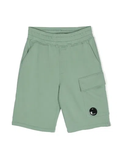 C.p. Company Kids' Lens-embellished Track Shorts In Green