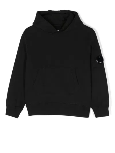 C.p. Company Kids' Lens-patch Long-sleeve Hoodie In Black
