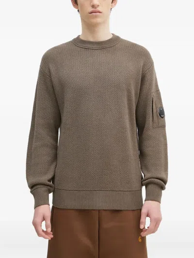 C.p. Company Lens Pocket-detail Textured Sweater In Brown