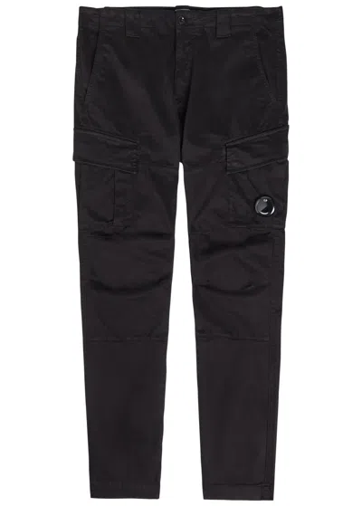 C.p. Company Lens Stretch-cotton Cargo Trousers In Black