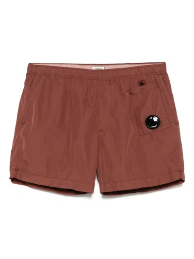 C.p. Company Lens Swim Shorts In Brown