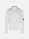 C.p. Company 'lens' Turtleneck Sweater In White Virgin Wool Blend In White
