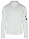 C.p. Company 'lens' Turtleneck Sweater In White Virgin Wool Blend In White