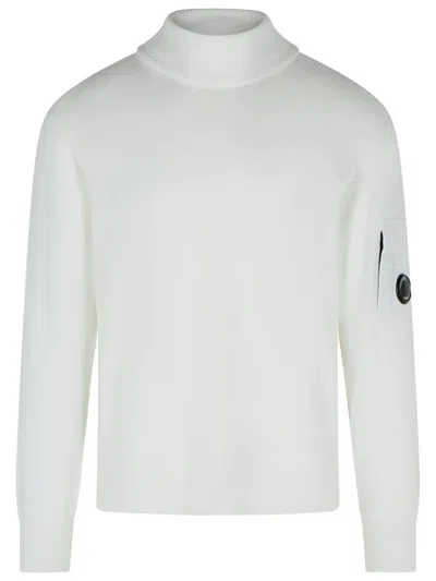 C.p. Company 'lens' Turtleneck Sweater In White Virgin Wool Blend