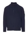 C.p. Company High Neck Knitwear With Arm Patch Detail In Blue