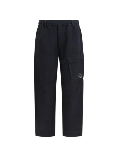 C.p. Company Cp Company Cotton And Linen Cargo Pants With Internal Drawstring Waist In Blue