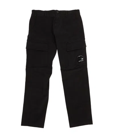C.p. Company Lens-detail Cotton Cargo Trousers In Black
