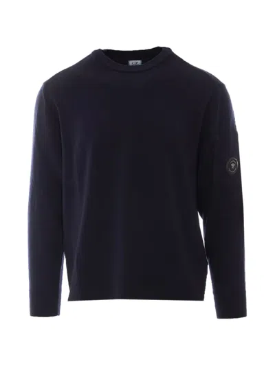 C.p. Company C. P. Company Crewneck Wool Sweater With Sleeve Lens Detail In Blue