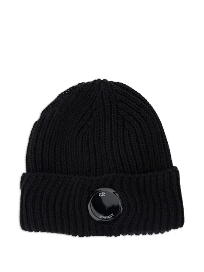 C.p. Company Cp Company Lens-detail Mini Beanie With Ribbed Cuff, 100% Wool In Nero