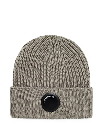 C.p. Company Lens-detail Ribbed-knit Beanie Hat In Gray