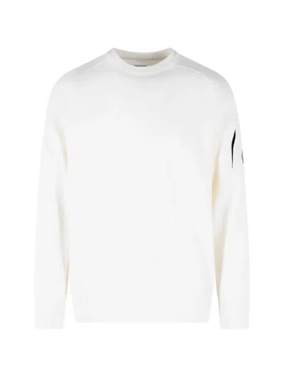 C.p. Company Lens-detail Ribbed-shoulder Sweater In White