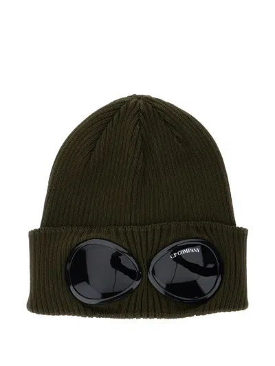C.p. Company Cp Company Cotton Ribbed Knit Turn-up Brim Hat With Goggle Lenses In Black