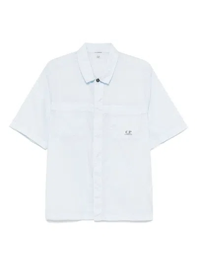 C.p. Company Light Blue Shirt With Concealed Front Buttons And Chest Pockets
