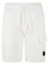 C.p. Company Light Fleece Cargo Track Shorts In Bianco