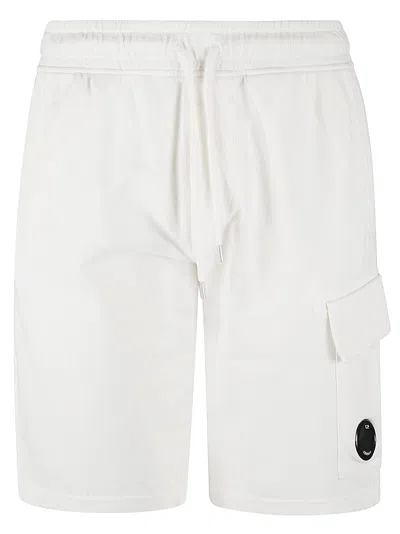 C.p. Company Light Fleece Cargo Track Shorts In Bianco